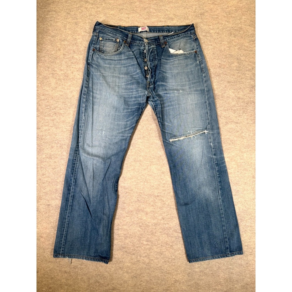 Vintage Levis 501 Original Jeans Men 38x32 Blue Distressed Denim Cotton Straight